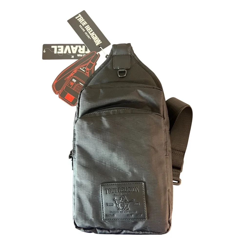 NWT True Religion Pippen 94 Ripstop Sling Bag Black Crossbody